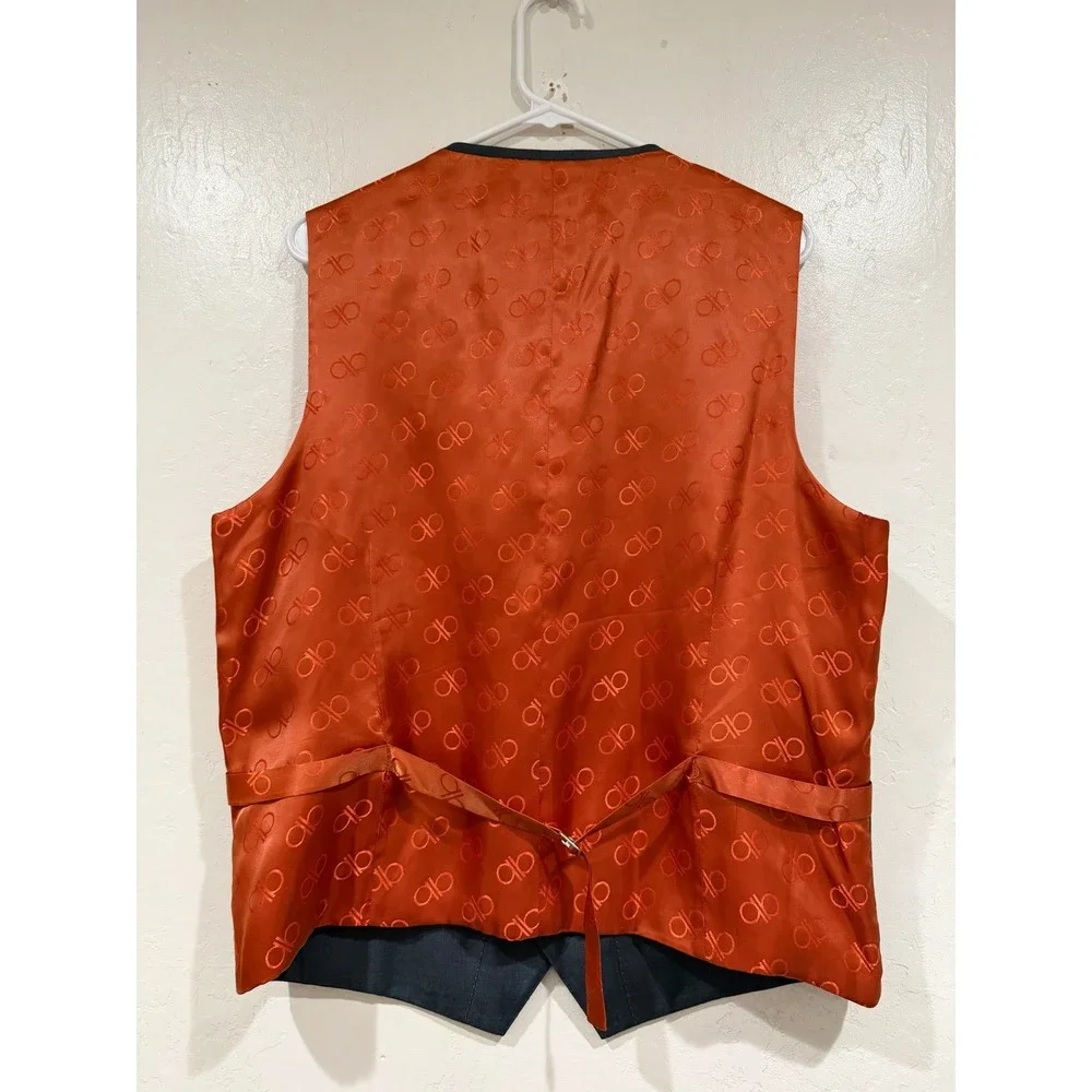 Bianco Brioni Mens Suit Vest 40R Gray Orange Monogram Back Florence B2-SV-NL-TKP